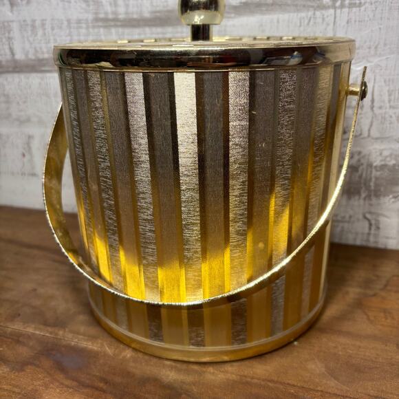 Mid Century Gold Striped Ice Bucket - Picture 2 of 4